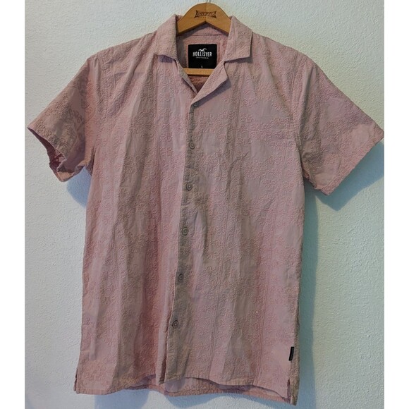 Hollister Epic Button Down Shirt Pink Palm Trees Men’s Size Small (693) - Picture 1 of 3